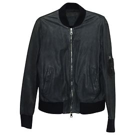 Neil Barrett Bomber Jacket in Navy Blue Leather  Blue Navy blue