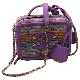 Chanel-Chanel Tweed Quilted Filigree Vanity Bag in Purple Leather-Purple