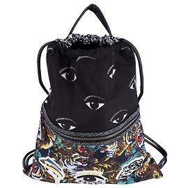 Kenzo Multi Logo Drawstring Bag in Multicolor Canvas Multiple colors