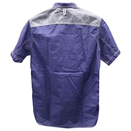Junya Watanabe-Junya Watanabe x Comme Des Garcons Bedrucktes Kurzarm-Denimhemd aus blauer Baumwolle für Herren-Blau