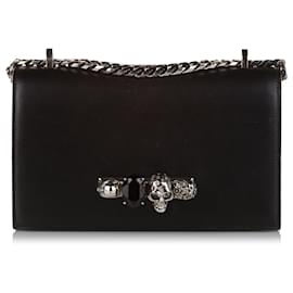 Alexander Mcqueen-Alexander McQueen Black Skull Padlock Leather Crossbody Bag-Black