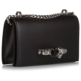 Alexander Mcqueen-Alexander McQueen Black Skull Padlock Leather Crossbody Bag-Black