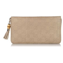 Gucci Cartera larga con cremallera Guccissima de bambú marrón Castaño Beige