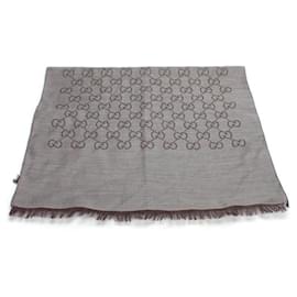 Gucci-GG Wool and Silk Scarf-Brown