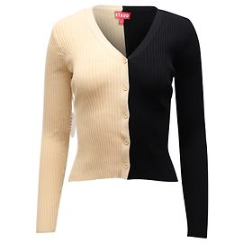 Cardigan Bicolore à Manches Longues Staud en Viscose Noir et Blanc Noir