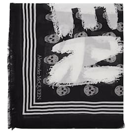 Alexander Mcqueen-Graffiti Biker Scarf in Black and Ivory Modal-Black