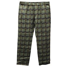 Calças de linho Dries Van Noten Check em linho verde Verde