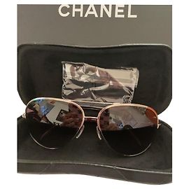 Óculos de sol Chanel Bordô de Couro trançado e Metal Bordeaux