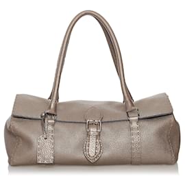 Fendi-Fendi Brown Selleria Linda Leather Handbag-Brown,Taupe