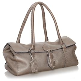 Fendi-Sac à main en cuir marron Selleria Linda Fendi-Marron,Taupe