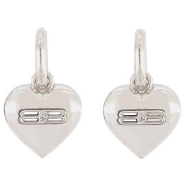 Balenciaga Silberfarbene Messingohrringe mit Bb-Herz Silber Metallisch