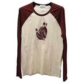 T-shirt Raglan a maniche lunghe Lanvin in cotone rosso granato e panna Multicolore