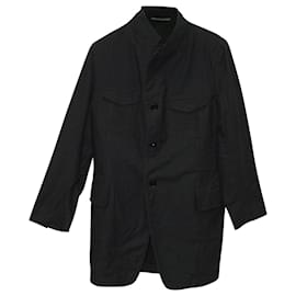 Yohji Yamamoto-Yohji Yamamoto Pour Homme Einreihige Jacke aus schwarzer Baumwolle-Schwarz