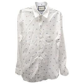 Camisa de manga comprida estampada com botão frontal Gucci em algodão branco Outro