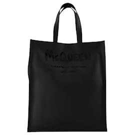 Alexander Mcqueen-N/S Tote W/Strap in Patent Black Leather-Black