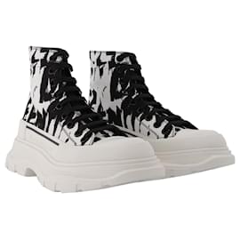 Alexander Mcqueen-Tread Slick Sneakers in White Fabric-Other,Python print