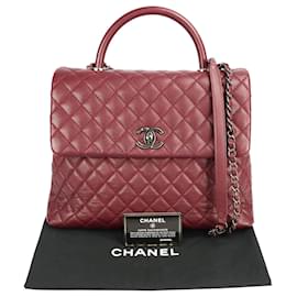 Chanel-Chanel Coco Handle Large Burgundy Caviar Ruthenium-Red