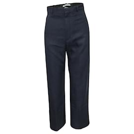 Jacquemus-Jacquemus High-Waist Straight-Leg Pants in Navy Linen-Navy blue