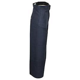 Jacquemus-Jacquemus High-Waist Straight-Leg Pants in Navy Linen-Navy blue