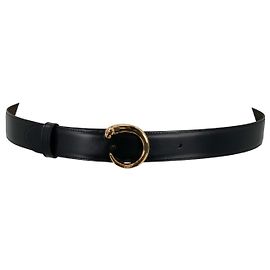 Cartier Panther Gürtel aus schwarzem oder braunem Leder mit goldfarbener Schnalle Schwarz