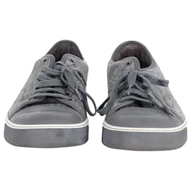 Lanvin-Lanvin Crocodile-Effect Low Top Sneakers in Grey Leather-Grey