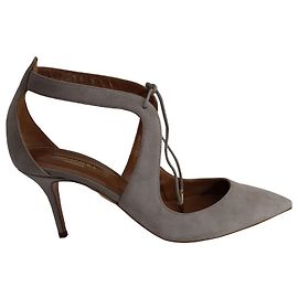 Aquazzura  Ankle Lace Heel Sandals in Grey Suede Grey