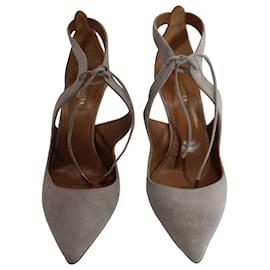 Aquazzura-Aquazzura  Ankle Lace Heel Sandals in Grey Suede-Grey