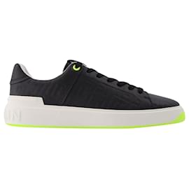 Balmain-B Court-Calf Embossed Monogram in Black and White Leather-Black