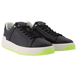 Balmain-B Court-Calf Embossed Monogram in Black and White Leather-Black