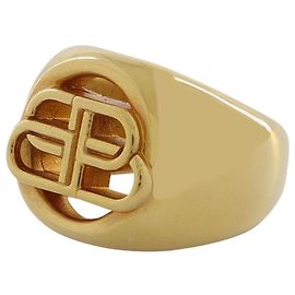 Bague Chevalière Bb - Balenciaga - Or Doré Métallisé