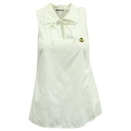 Anna Sui-Anna Sui Bee Sleeveless Shirt Top in White Cotton-White