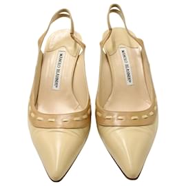 Manolo Blahnik-Sapatilhas Manolo Blahnik Slingback em couro bege-Bege