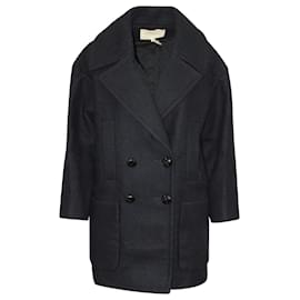 Isabel Marant Etoile-Isabel Marant Etoile Multi-Pocket Double-Breasted Coat in Black Laine Wool-Black