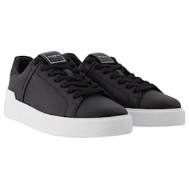 Balmain-B Court-calf leather in Black and White Leather-Black