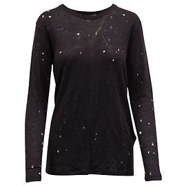 Iro Marvina Langarm-T-Shirt aus schwarzem Leinen Schwarz