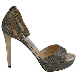 Jimmy Choo Kayden Platform Ankle Strap Sandals in Gold Glitter Golden