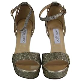 Jimmy Choo-Jimmy Choo Kayden Platform Ankle Strap Sandals in Gold Glitter-Golden