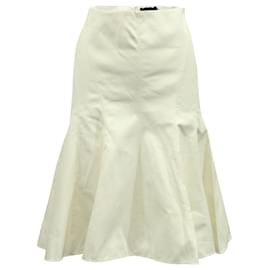 Theory-Theory Fit & Flare Mermaid Skirt in Cream Cotton-White,Cream