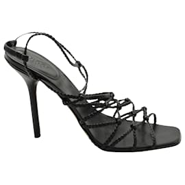 Gucci-Gucci Braided Peep Toe High Heel Sandals in Black Leather -Black