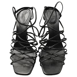 Gucci-Sandália de salto alto trançada Gucci Peep Toe em couro preto-Preto