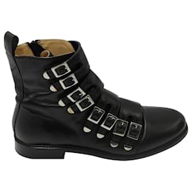 Maje-Maje Ankle Boots with Multiple Buckle-detailed Straps in Black Leather-Black
