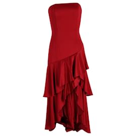 Alice + Olivia-Alice & Olivia Strapless Ruffled Dress in Burgundy Triacetate-Dark red