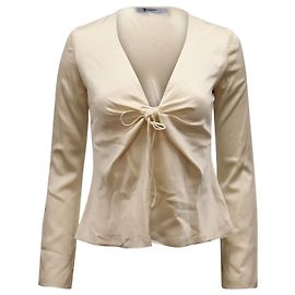 Alexander Wang Geknotete Habutai-Bluse mit langen Ärmeln aus beiger Seide Beige
