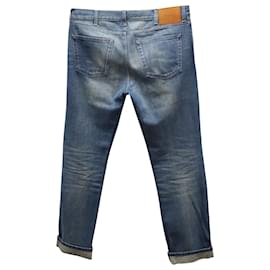 Gucci-Pantalones tapered con tribanda Gucci en denim de algodón azul claro-Azul