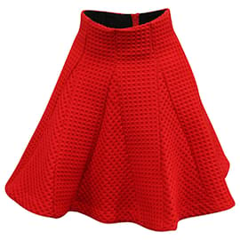 Maje-Maje Jamila Waffle Knit Pleated Skirt in Red Polyester-Red