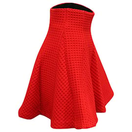 Maje-Maje Jamila Waffle Knit Pleated Skirt in Red Polyester-Red