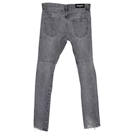 Balmain-Balmain Distressed Biker Jeans in Grey Cotton Denim-Grey