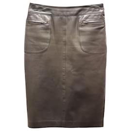 Ralph Lauren-Ralph Lauren Midi Skirt in Brown Leather-Brown