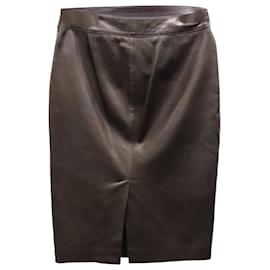 Ralph Lauren-Ralph Lauren Midi Skirt in Brown Leather-Brown