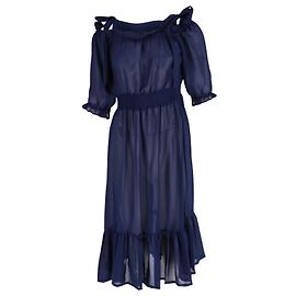 Baum und Pferdgarten Gerafftes, transparentes Kleid aus marineblauem Polyester Blau Marineblau